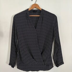 Ann Taylor Sheer Polka Dot Black Blouse Snap Closure Size Small